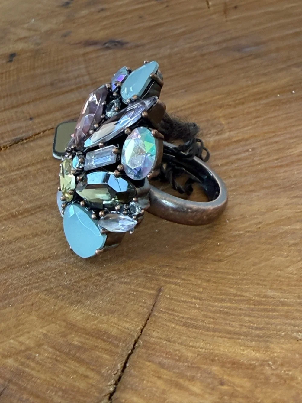 Juicy Couture Crystal Cocktail Ring Adjustable Multicolor Statement NWT